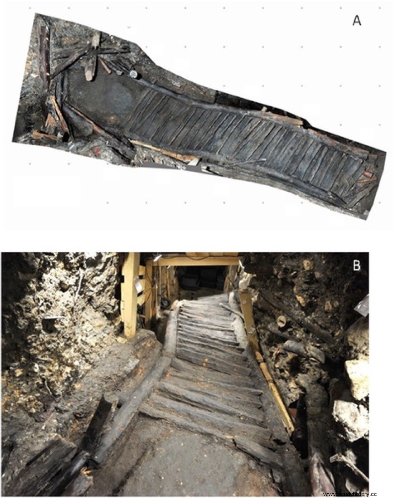 ヨーロッパ最古の木製階段。青銅器時代の鉱山で発見され、トンネルはわずか 2% しか調査されていない 