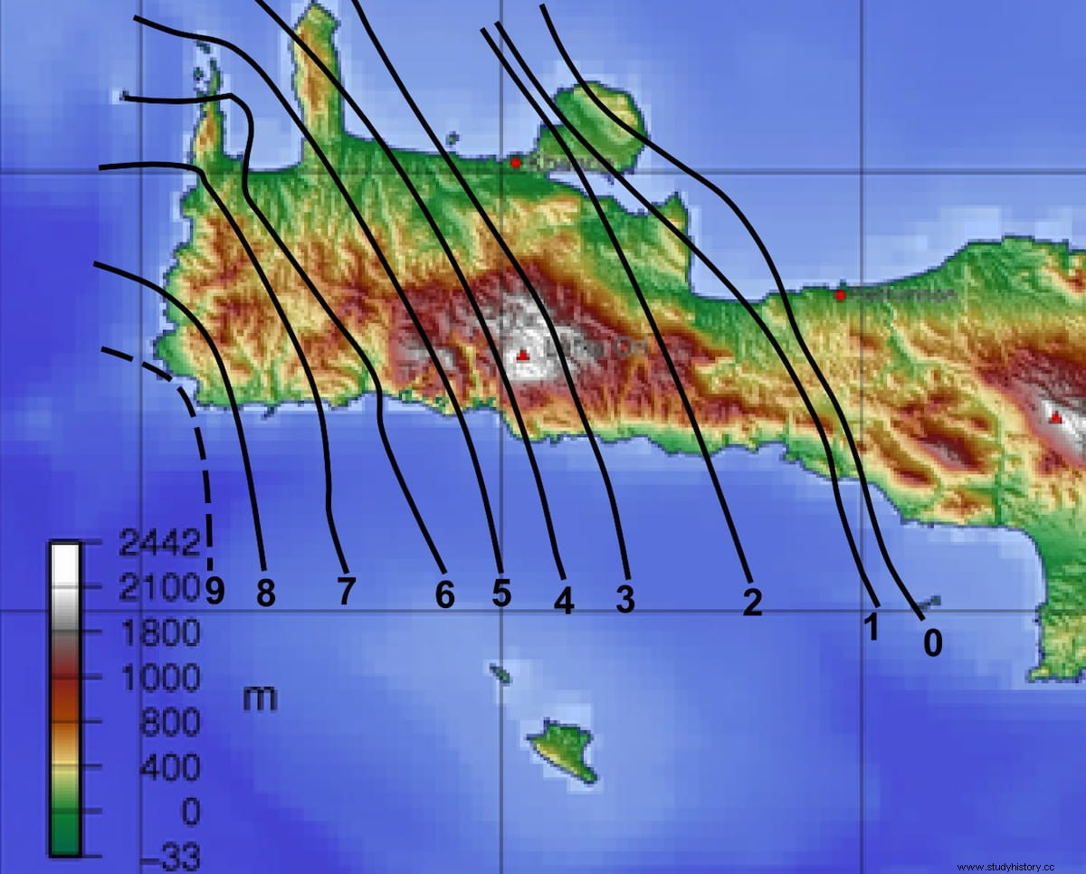 El terremoto más fuerte conocido en el Mediterráneo ocurrió en Creta en el año 365 d.C. 