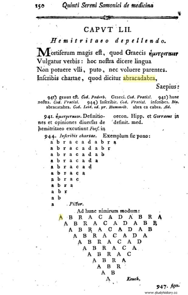 アブラカダブラという言葉が初めて言及されたのは、西暦 2 世紀のローマの医学書です。 