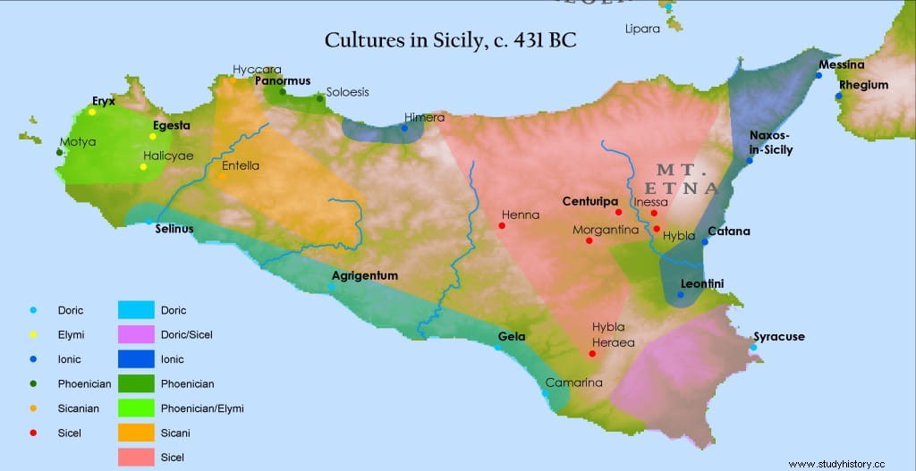 ギリシャ人が到来する前の古代シチリアの先住民は、活発な商人でした。 