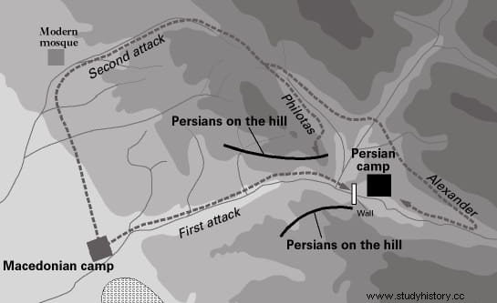 ペルシア門の戦い、ペルセポリスに到着する前の渓谷でのアレクサンダーに対する最後の抵抗 