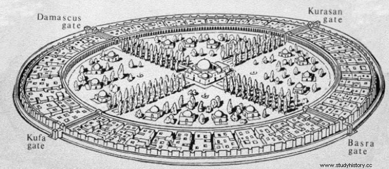 762 年の革命的な都市計画である円形都市バグダッド 