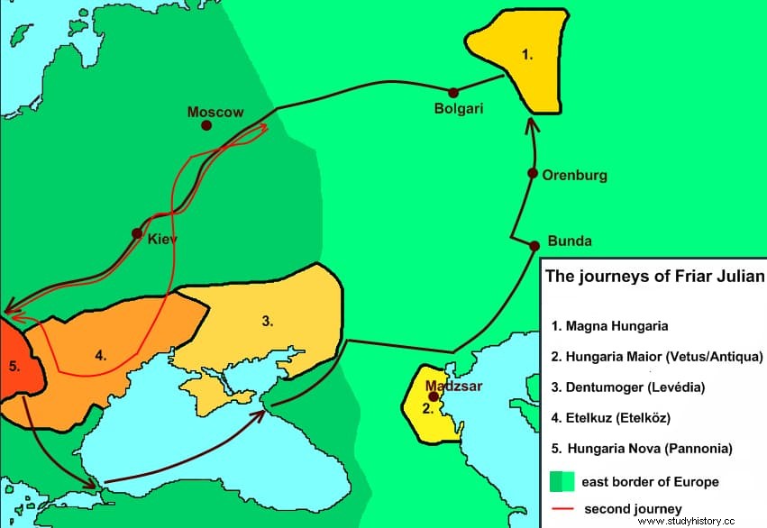 ユリアヌス、偉大なハンガリーを発見し、ヨーロッパにタタールの侵略を警告した旅行者のドミニコ人 