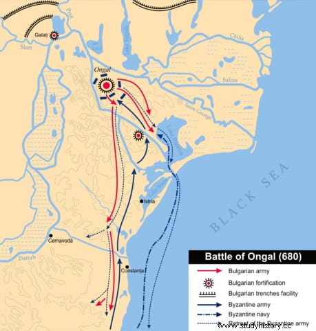 Аспарух, хан, поселивший болгар на Балканах, воспользовавшись осадой Константинополя Омейядами. 