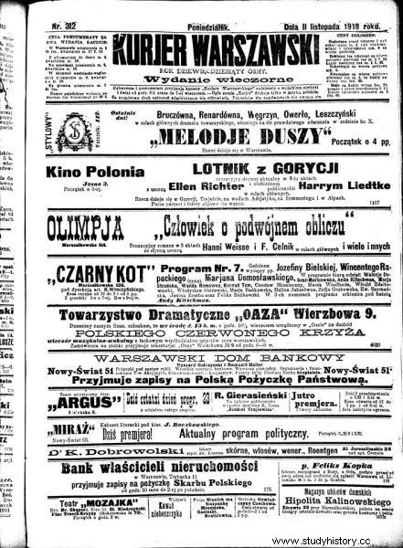 1918 年 11 月 11 日 - ポーランド共和国が独立を回復していたとき、ポーランドの新聞は何を書きましたか? 