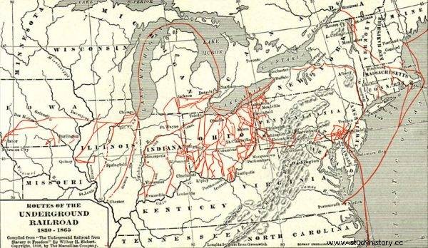 Ferrocarril subterráneo:el camino hacia la libertad para los esclavos del sur de Estados Unidos 