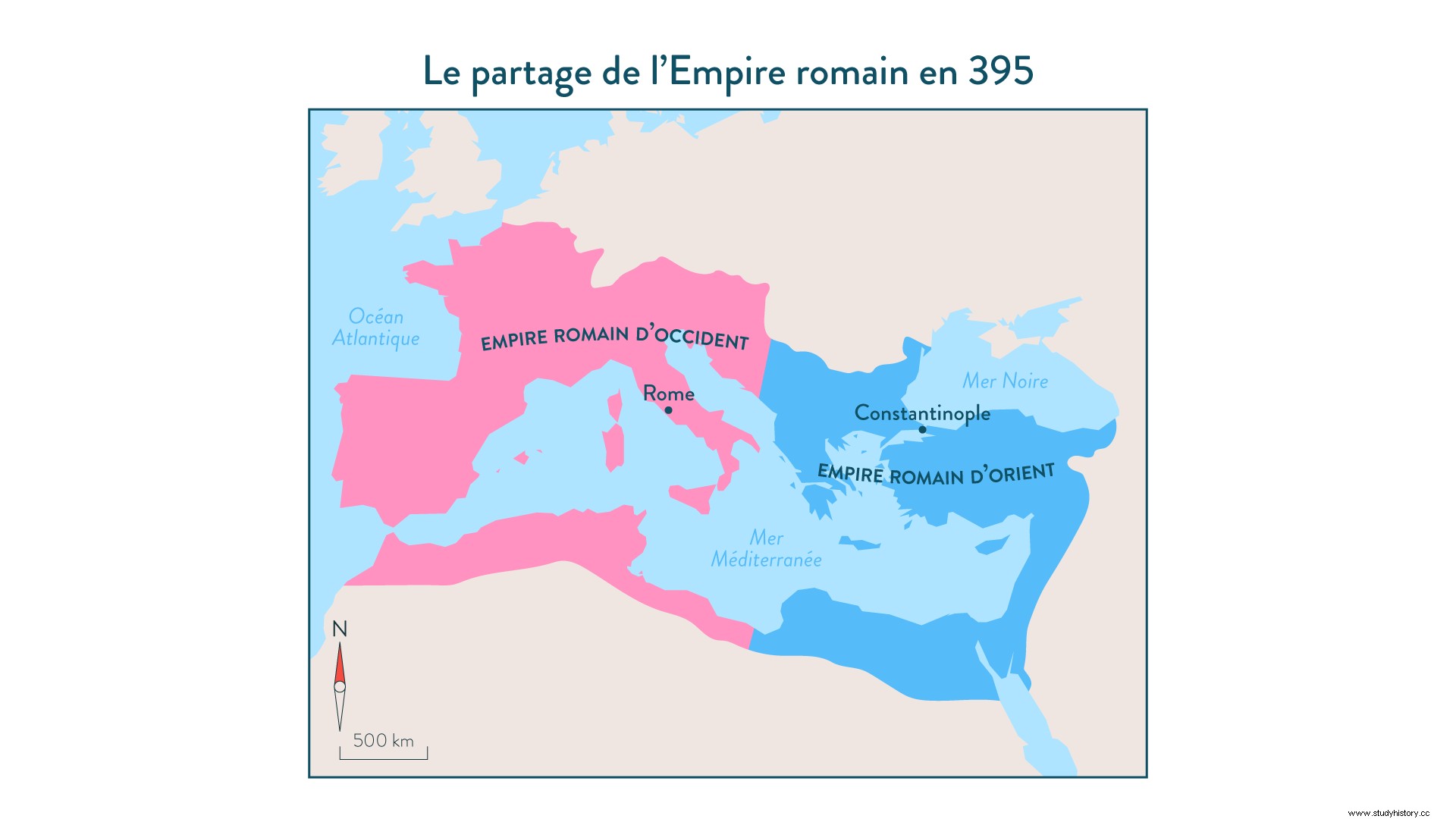 División del Imperio Romano de Teodosio el Grande:Imperio Romano Occidental e Imperio Romano Oriental 