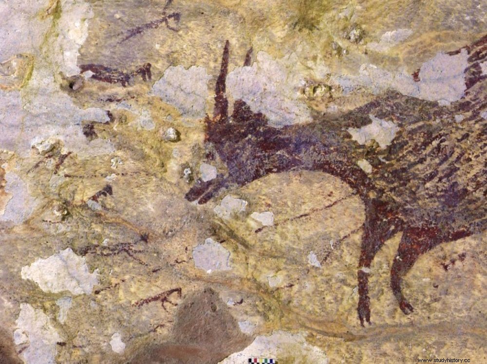 Aquí se encuentra la escena de caza del arte prehistórico más antigua conocida hasta la fecha. 