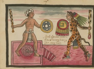 Mexicas. Inclusion of European weapons to his warrior panoply 