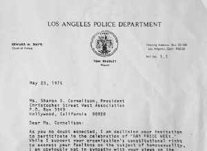 Response of the Los Angeles Police Chief to the invitation to participate in Gay Pride Day 