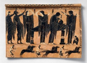 Tearing hair from the head and lamentations, i.e. a funeral in ancient Greece 